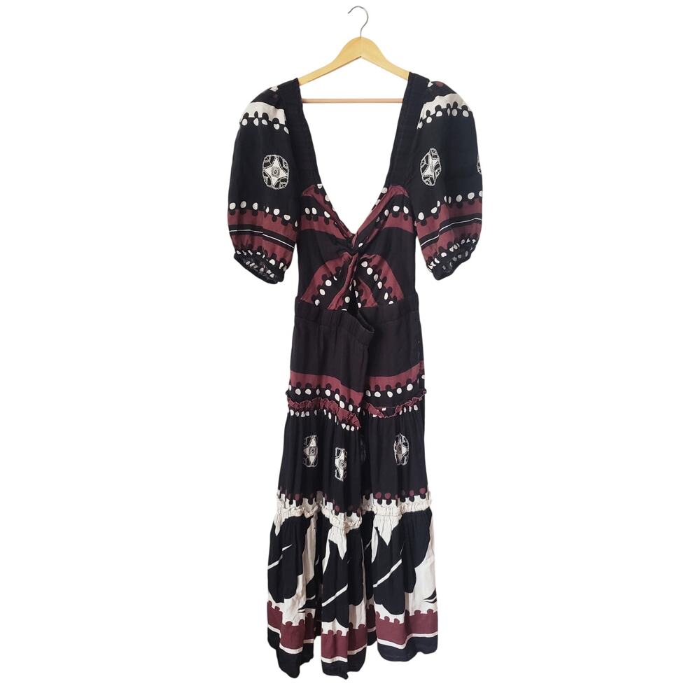 Sea New York Liora Puff Sleeve Cut Out Midi Dress Black Size 6